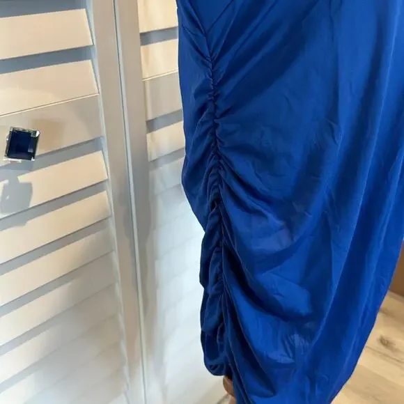 Royal Blue NWOT Dress with side ruched, long sleeves. - Picture 4 of 8